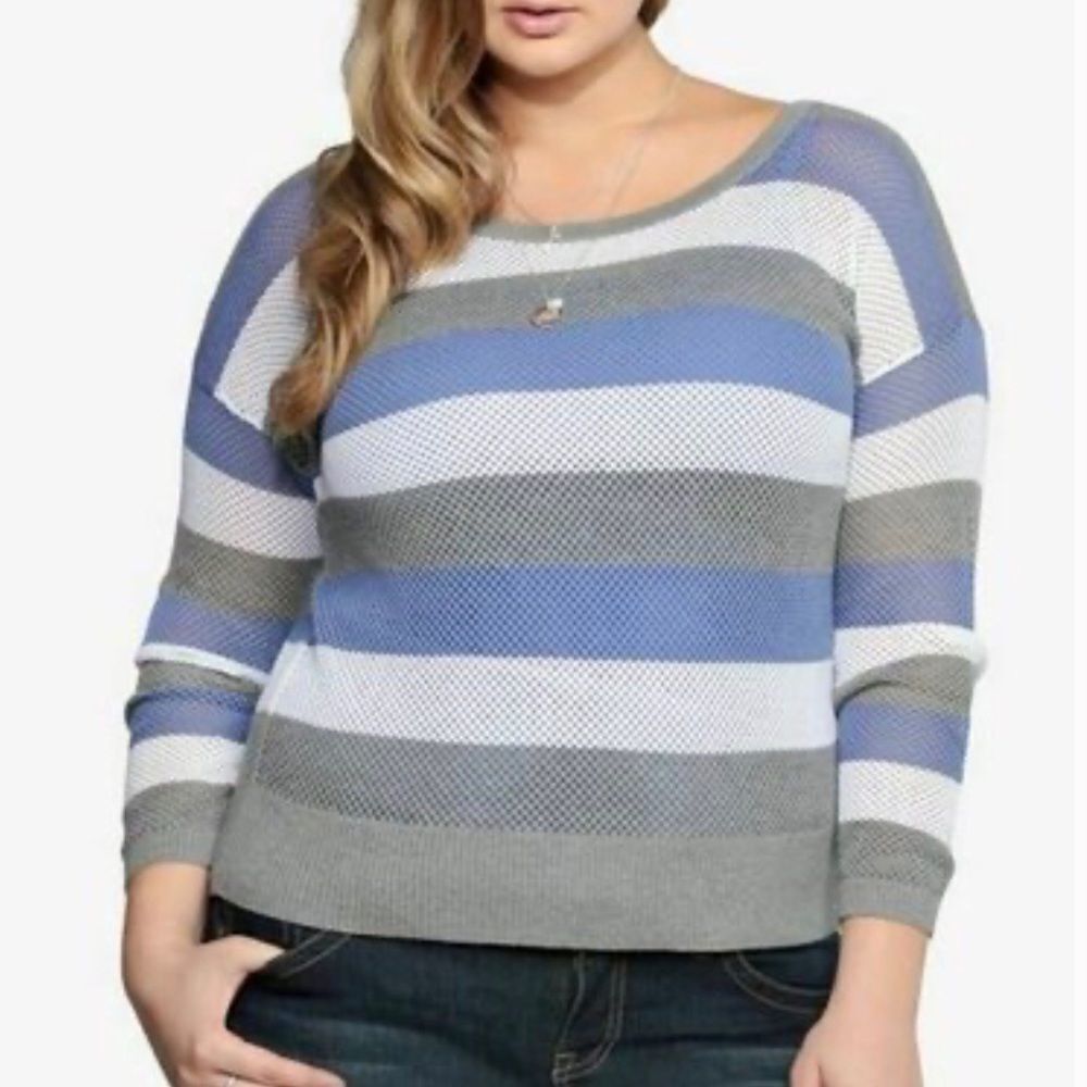 ‎TORRID Striped Open Stitch Sweater